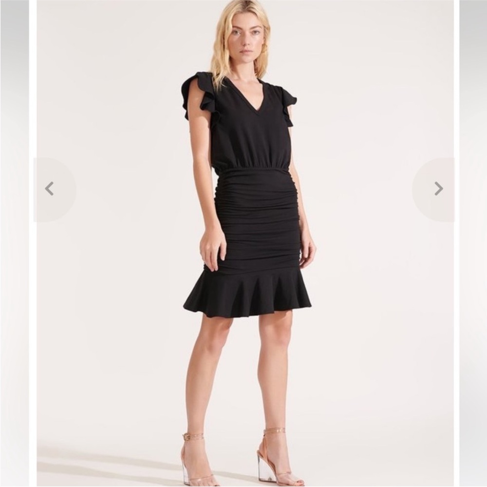 Veronica Beard Black Ruffle-Sleeve V-Neck Mini Dress